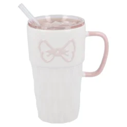 Henkelbecher mit Strohhalm, weiß, 440 ml