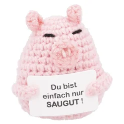 Häkelfigur Spruch, Schwein, 9 cm