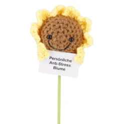 Häkel-Sonnenblume mit Spruch, Stress, 32 cm