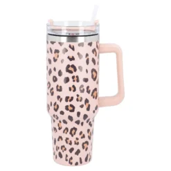 Iso-Becher mit Trinkhalm, Leo/altrosa/braun/schwarz, 1.2 l