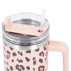 Iso-Becher mit Trinkhalm, Leo/altrosa/braun/schwarz, 1.2 l