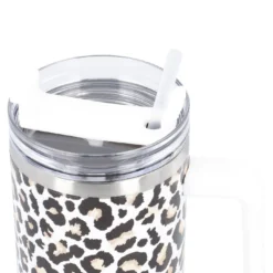 Iso-Becher mit Trinkhalm, Leo/weiß/schwarz/braun, 1.2 l