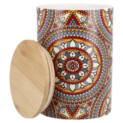 Keramik-Dose Muster, Blume/orange/blau/rot, 15 cm