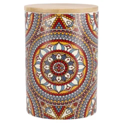 Keramik-Dose Muster, Blume/orange/blau/rot, 15 cm