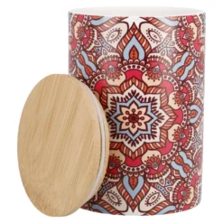 Keramik-Dose Muster, Blume/rot/blau, 15 cm