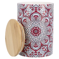 Keramik-Dose Muster, Kreis/hellblau/rot, 15 cm