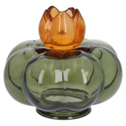 Kerzenständer Kürbis, orange/grün, 15.2 x 13.8 cm