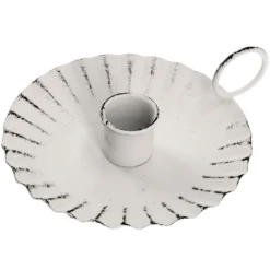 Kerzenständer Mini, Stabkerze, weiß, flach/Wellen