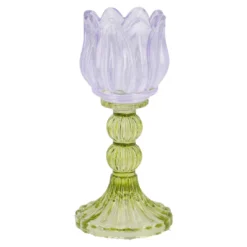 Kerzenständer Tulpe/Teelicht, helllila/grün, 18 cm