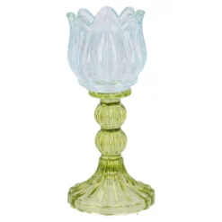 Kerzenständer Tulpe/Teelicht, hellblau/grün, 18 cm