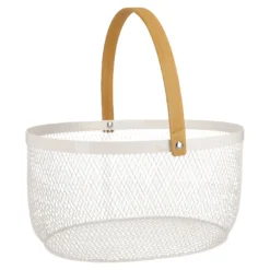 Korb mit Holzhenkel, oval/creme, 29 cm
