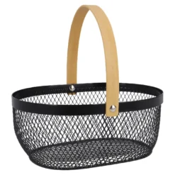 Korb mit Holzhenkel, oval/schwarz, 23.5 cm