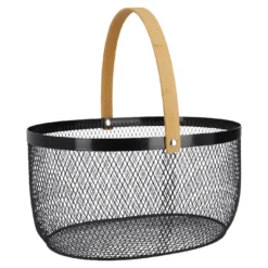 Korb mit Holzhenkel, oval/schwarz, 29 cm