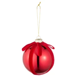 Kugel Glanz mit Schleife, rot, 8 cm