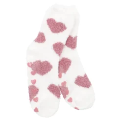 Kuschelsocken Anti-Rutsch, Herzen/offwhite/pink