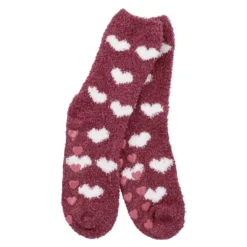 Kuschelsocken Anti-Rutsch, Herzen/bordeaux