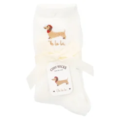 Kuschelsocken Stick-Motiv, Dackel/creme, Gr. 35-42