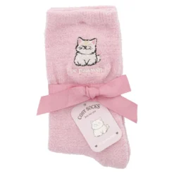 Kuschelsocken Stick-Motiv, Katze/pink, Gr. 35-42
