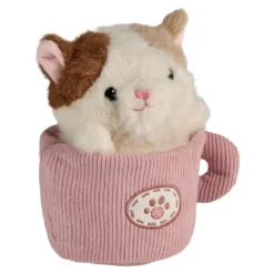 Kuscheltier Katze in Tasse, rosa, 18 cm
