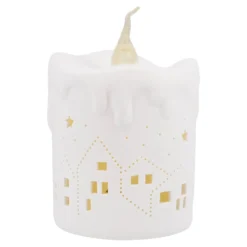 LED-Kerze Keramik, Haus, 14 cm