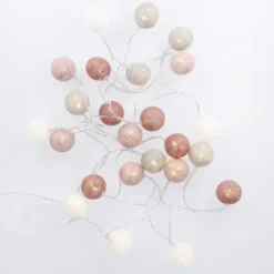 LED-Lichterkette Textilball, hellgrau/pink, 24er