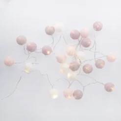 LED-Lichterkette Textilball, pink/weiß/lila, 24er