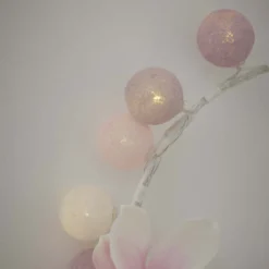 LED-Lichterkette Textilball, pink/weiß/lila, 24er