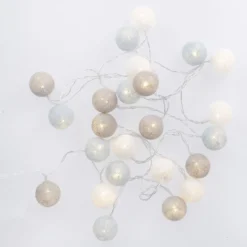 LED-Lichterkette Textilball, hellblau/weiß/hellgrau, 24er
