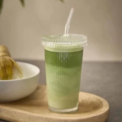 Matcha-Glas mit Trinkhalm, klar, 365 ml