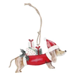 Metall-Anhänger Weihnachtsdackel, Mütze/rot, 12.5 x 7 cm