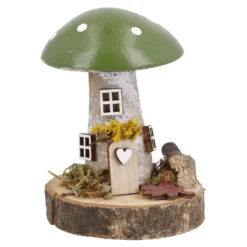 Pilzdeko auf Holzscheibe, grün, 8 cm