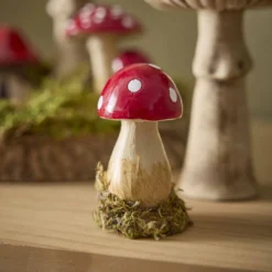 Pilz-Dekoration mit Moos, rund, 7 cm