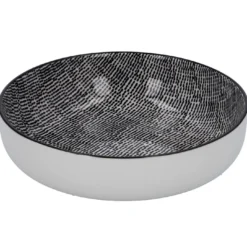 Schale China mit Rand, Striche, schw/wss, 17 cm