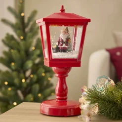 Schnee-Laterne mit Sound, Santa/rot, 30 cm