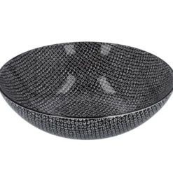 Schüssel China, flach, Perlen, schw/wss, 23 cm