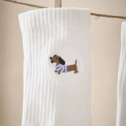 Socken Stick-Motiv, Dackel/blau, Größe 35-42