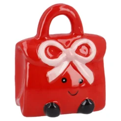 Spardose Tasche mit Gesicht, rot, 7.5 x 9 cm