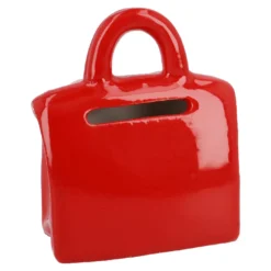 Spardose Tasche mit Gesicht, rot, 7.5 x 9 cm
