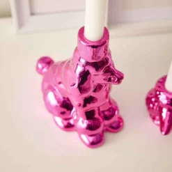 Stabkerzenhalter Pudel, pink, 19 cm