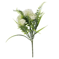 Strauß Pompom/Farn, weiß, 33 cm