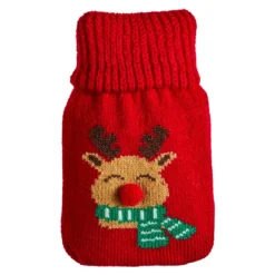 Strick-Taschenwärmer Rentier Pompom/rot, 13 cm