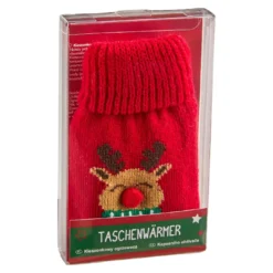 Strick-Taschenwärmer Rentier Pompom/rot, 13 cm