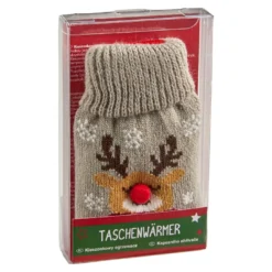 Strick-Taschenwärmer Rentier/grau, 13 cm