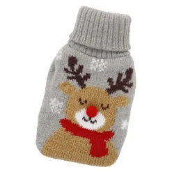Strick-Taschenwärmer Rentier/grau, 13 cm