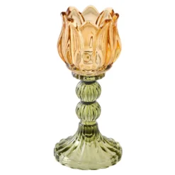 Teelichthalter Blume, orange/dunkelgrün, 7.5 x 18 cm