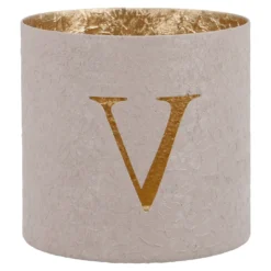 Teelichthalter Buchstabe, V/beige, 7.8 x 7.5 cm