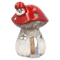 Teelichthalter Pilz-Haus, Pilz auf Dach, 19.5 cm