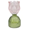Teelichthalter Tulpe auf Sockel, rosa/grün, 16 cm