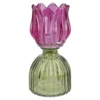 Teelichthalter Tulpe auf Sockel, pink/grün, 16 cm