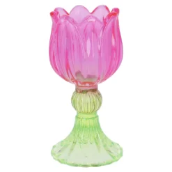Teelichthalter Tulpe, Neon/pink/grün, 7 x 14 cm